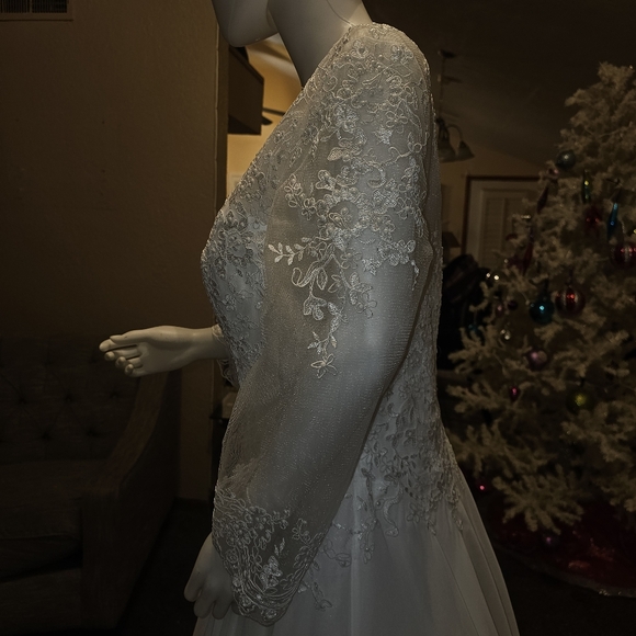 DRESS DeKlaire wedding dress Large long sleeve see-thru k303 off-white - Picture 6 of 10